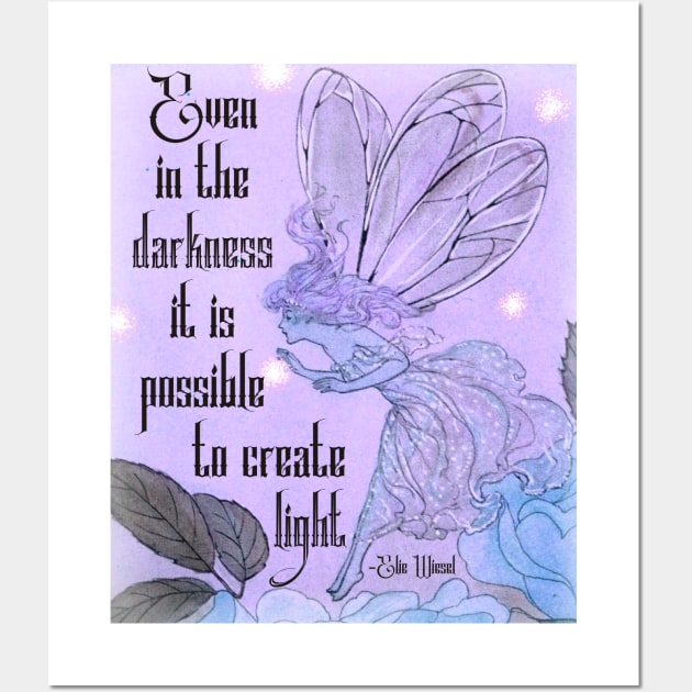 Magical Sapphic Fairy Vintage Art with Elie Wiesel Quote Wall Art by ichewsyou